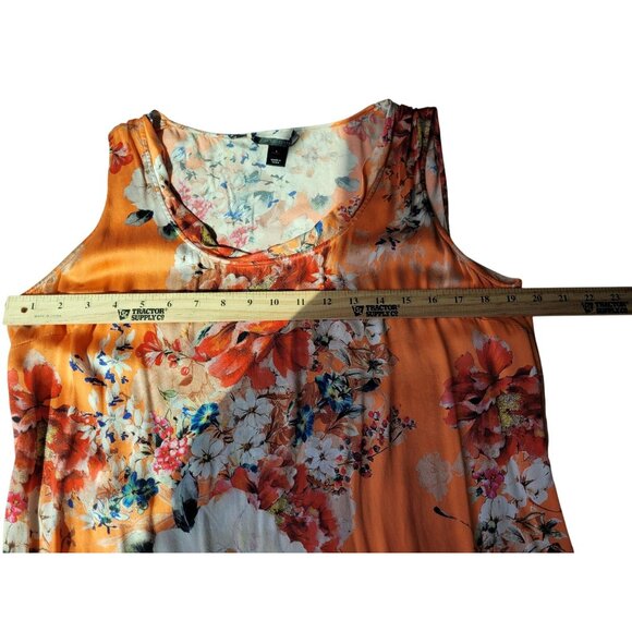 St. John Womens Floral Print Orange Sleeveless Silk Blend Top L - Picture 5 of 12